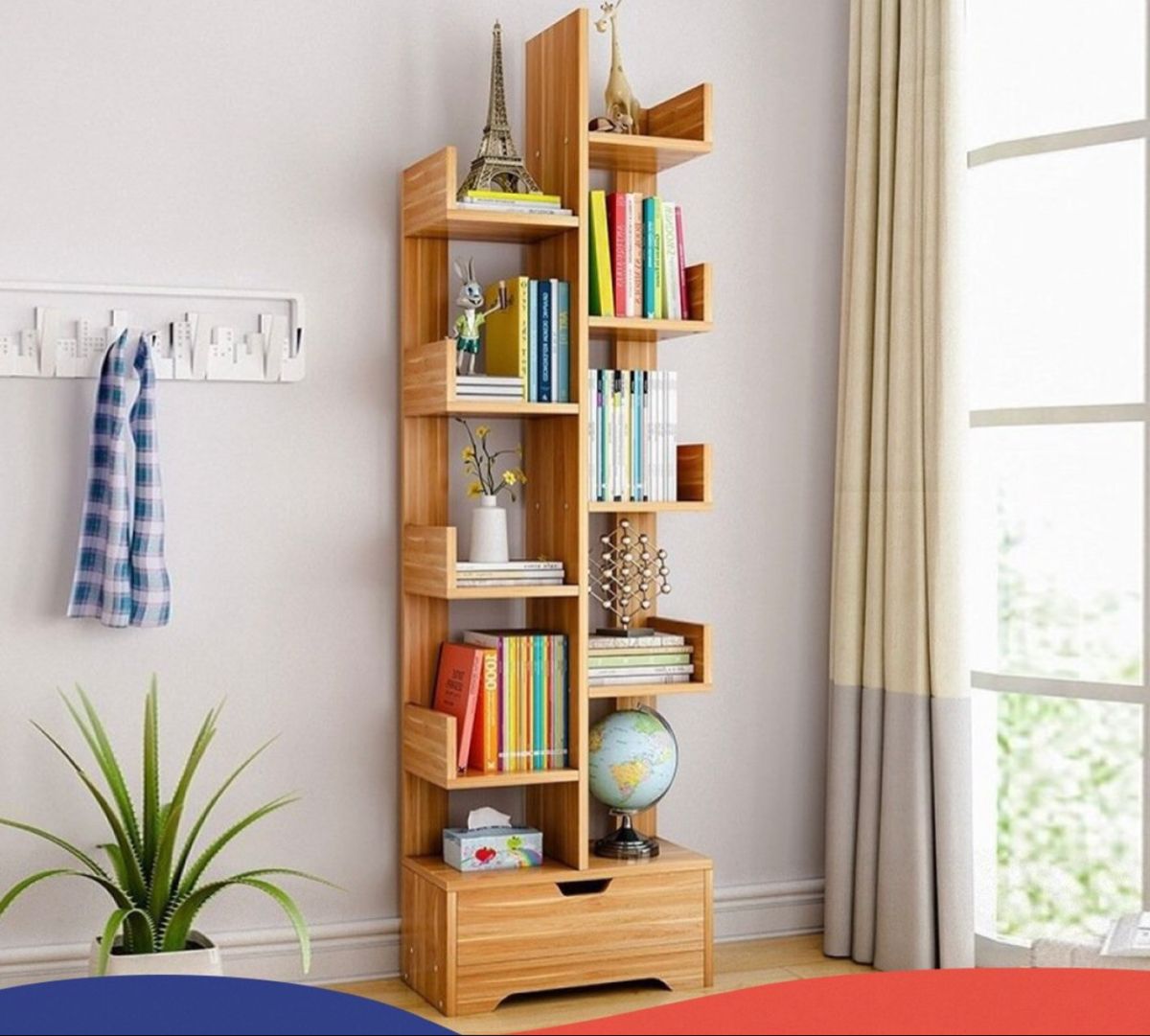 L-Shaped Wooden Bookshelf