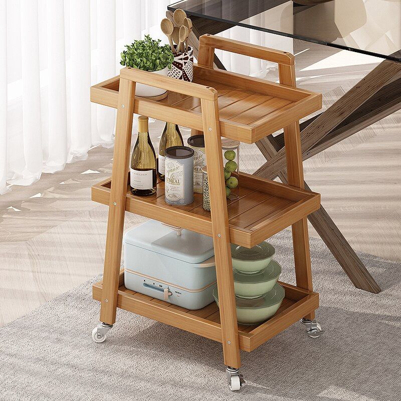 Wooden 3 Layer Food Serving  Trolley
