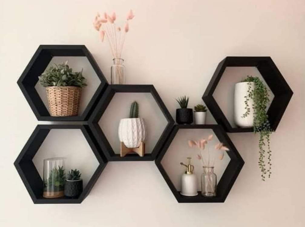 5 Hexagon Wooden Wallshelf